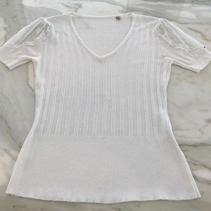 YUKA WHITE SHORT SLEEVE RAYON LACE KNIT SWEATER S